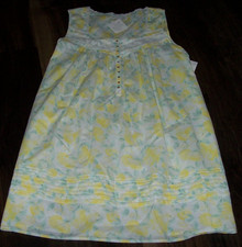 NWT Eileen West WHITE/SUNNY YELLOW LEMONS Floral 100 Cotton Lawn Gown Women's S