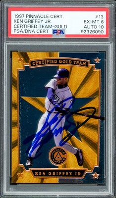 Ken Griffey Jr. Auto 1997 Pinnacle Certified Gold Team Card 13 PSA 6 Sig 10 DNA