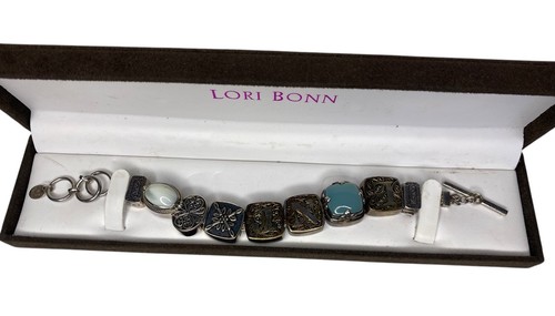 Lori Bonn 3 Strand 925 Sterling Silver Slide Charm Bracelet 8 Charms