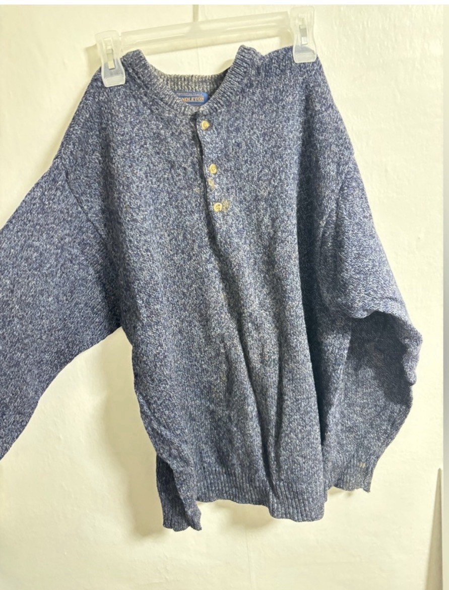 Pendleton Wool Henley Sweater Blue Button Crew Ne… - image 1