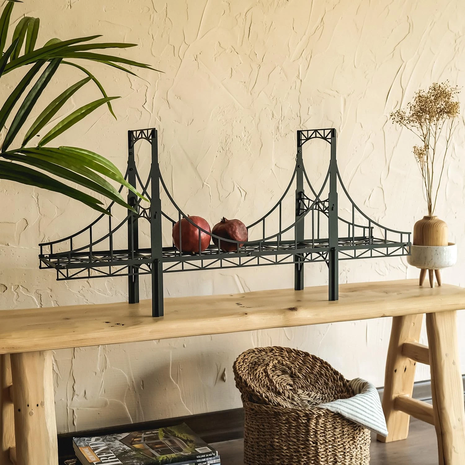 Chic Metal Bridge Shelf - Versatile Wall-Mounted or Desk Display in Black