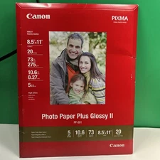 New Canon Pixma Photo Paper Plus Glossy II 8.5" x 11" 20 Sheets PP-201 Inkjet