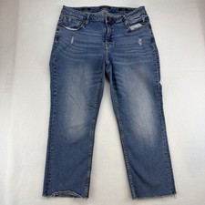 VIGOSS Stevie Crop Straight Distressed Jeans Stretch High Rise Size 16 Waist 34  