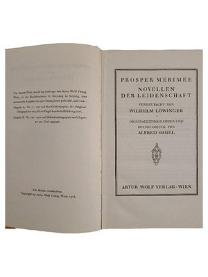 Artur Wolf Verlag Wien Novellen der Leidenschaft Prosper Mérimée Antiquarisches
