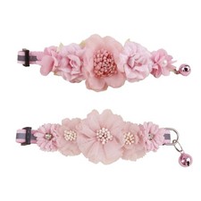 2 Pack Cat Collar Pink Floral with Bell and Removable Flower Bowtie XQ10-5