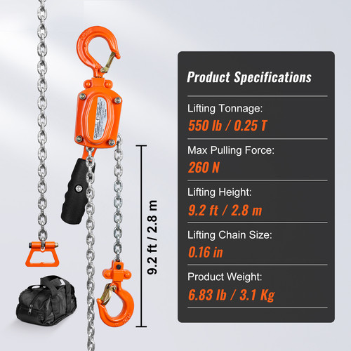Lever Block Chain Hoist G80 Ratchet Hoist 550lb Capacity 10ft Lifter - Picture 7 of 12