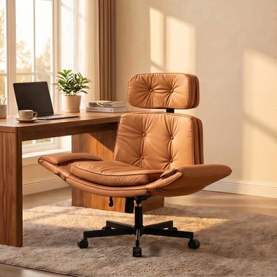 Criss Cross Office Chair Leather Cross Legged Desk Chair with Headrest Wide Seat