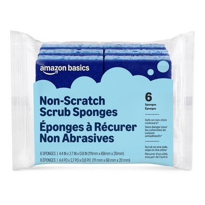 Amazon Basics Non-Scratch Dual-Sided Sponges for Nonstick Pots 6-Pack, Blue