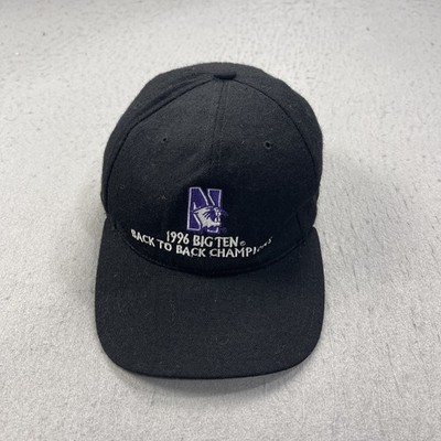 VINTAGE Northwestern Wildcats Hat Adult One Size Black Wool Lee Snapback Cap 90s