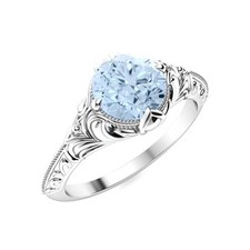 Round Natural Aquamarine Prong New Solitaire Ring Jewelry Sterling Silver