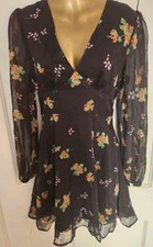 Cupshe Midnight Florals Long Sleeves A-Shape Mini Dress Black Small Size S NWT