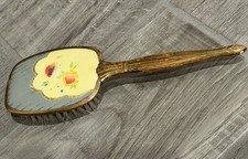 Vintage Golden Brass Handled Hairbrush Floral Design Vanity Blue Pink Gold