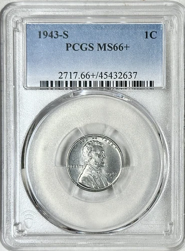 1943 S LINCOLN STEEL CENT PCGS MS66+