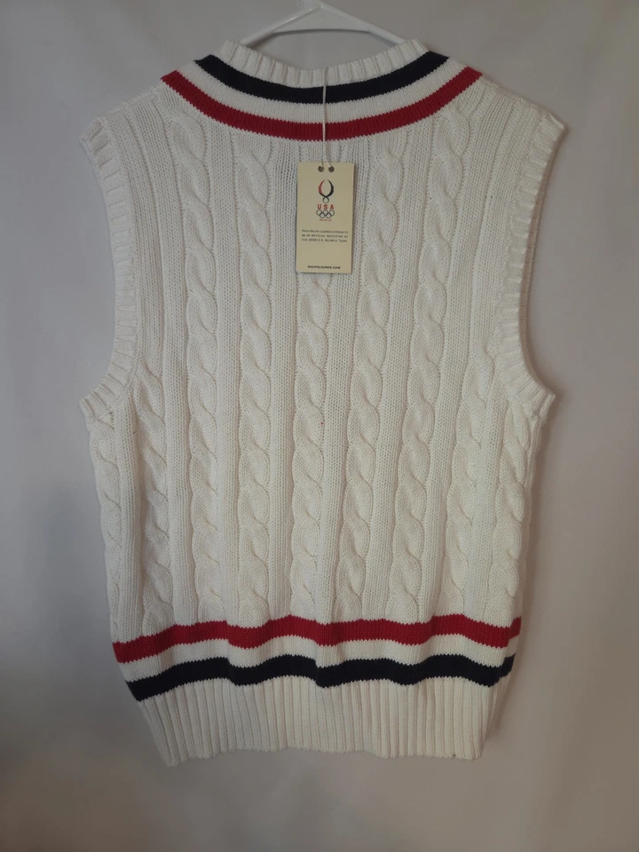 Polo Ralph Lauren свитер жилет мужской XL белый 2008 Пекин Олимпийских игр редкая - Изображение 4 из 4