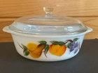 Anchor Hocking Fire King Gay Fad #18 Vintage Fruit 2 Qt. Casserole Dish With Lid