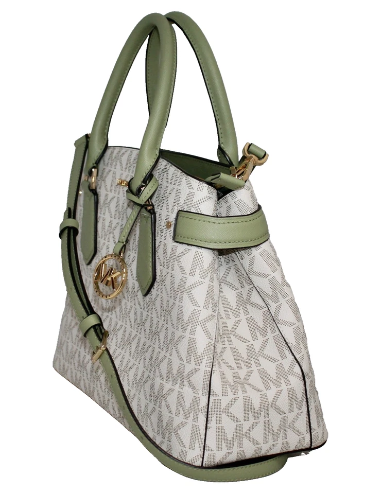 Cartera MICHAEL KORS Lynn Grande Convertible East West Logo Vainilla Cuero Verde Foto 3 de 4