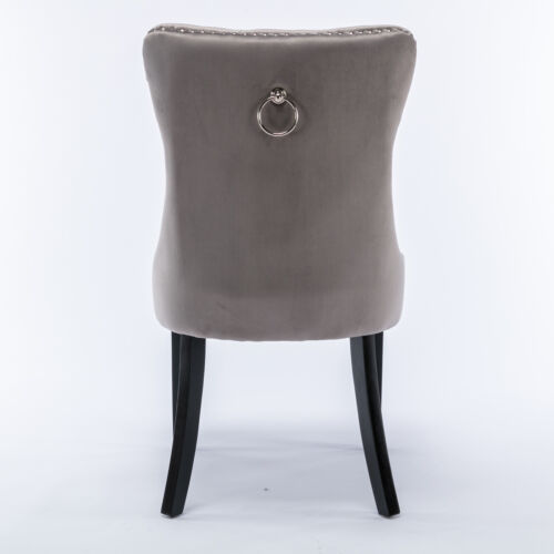 2 Set Velvet Upholstered Dining Chairs Button Tufted Wood Legs Side Chairs Gray - Picture 6 of 9