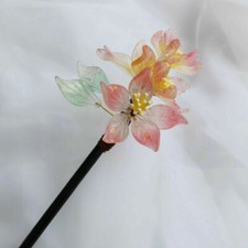 Handmade Chinese Women Daily Pink Flower Hairpin Hair Stick Headwear Accessories