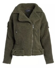 Xoxo Hunter Olive Sherpa Fleece Faux Fur Moto Jacket Nwt Size Medium $165