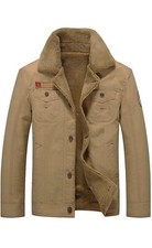 Men's Fleece Bomber Jacket Winter Military Coat Casual Stand Collar Cotton Desc