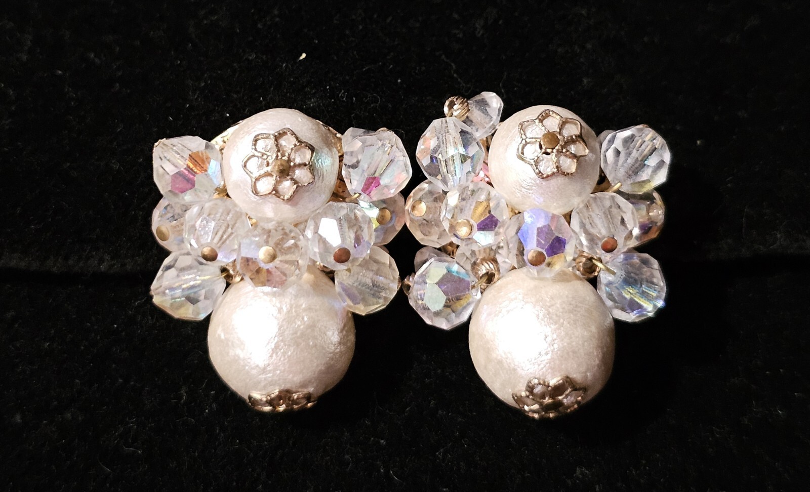 Vendome Vintage Signed Iridescent Faux Pearls Aurora Borealis Clip - Main Image