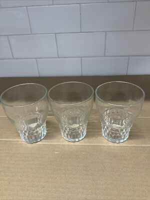 3 Vintage ANCHOR HOCKING Clear JUICE BEVERAGE GLASSES 8 OZ. Stackable.