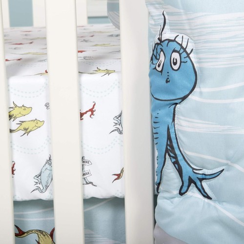 Trend Lab Dr. Seuss One Fish Two Fish 4Piece Crib Bedding Set Nursery Baby Set - Picture 7 of 9
