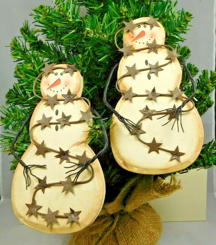 Juego de 2 adornos de muñecos de nieve de madera de tamaño mediano - Nuevo de Blossom Bucket #34323 Foto 2 de 4