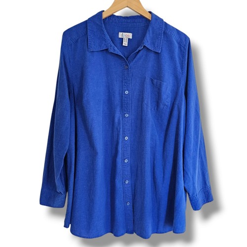 Camicia donna Denim & Co. blu lino con bottoni taglia 2X