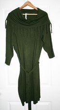 NY Collection Womens Plus 1X Olive Green Fringe Cowl Sweater Dress NWT