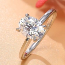 2.19CTW Oval Cut Moissanite Solitaire Engagement Ring 14K White Gold Plated