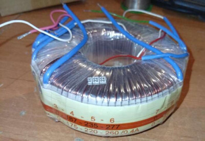 Power transformer audio grade 230: 175-220-260v 0.4A + 6.2V 8A + 20-60v 0.1a