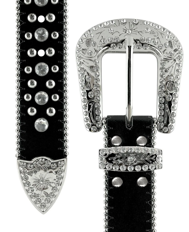 Rhinestone Western Cowgirl Bling Studded Design Berry Concho Belt 1-1/2" (38mm) - Image 4 of 4