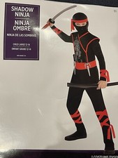   Shadow Ninja Halloween Costume Boys L 12/14 Jumpsuit Hood Headscarf Child   