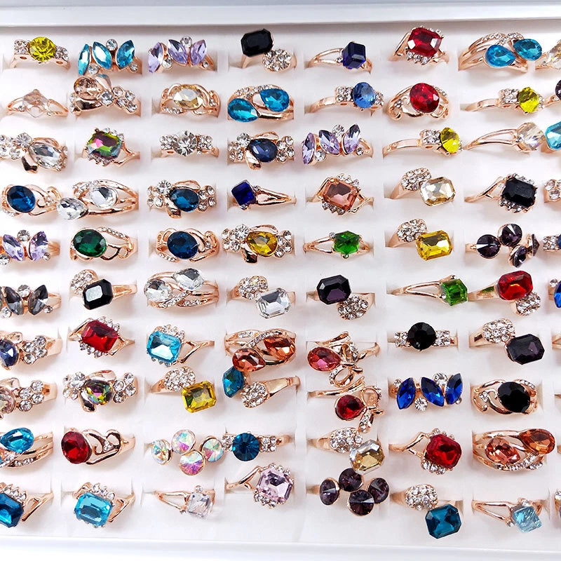 Wholesale Colorful Crystal Mixed Rings Bulk Finger Band Ring Jewelry Lot - product detail image 1