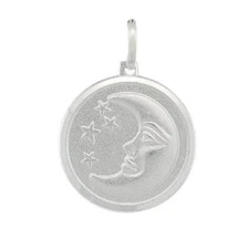 Sterling Silver Crescent Moon with Stars Pendant / Charm, Italian Box Chain