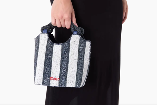 STAUD COTE BEADED BAG BRETON STRIPE MSRP$395 French Chic - Picture 1 of 22