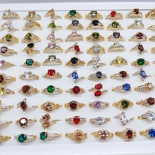 Wholesale Colorful Zircon Crystal Mixed Rings Bulk Finger Band Ring Jewelry Lot
