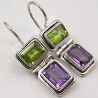 TRENDING 2024 | 925 Silver Natural PERIDOT & AMETHYST 2 Gemstone Earrings 1.1"