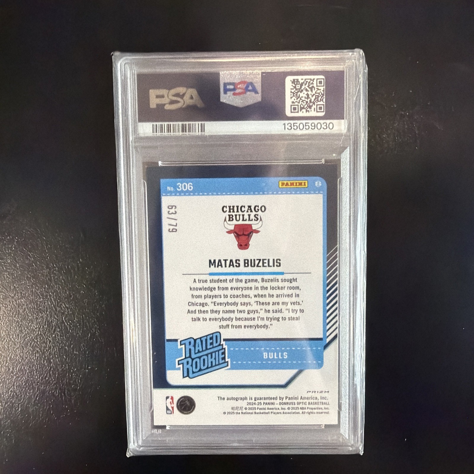 MATAS BUZELIS RC 2024 DONRUSS OPTIC PINK VELOCITY ROOKIE AUTO /79 PSA 9 MINT view 2