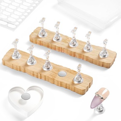ESUOHYM Nail Stand for Press On Nails Art Display Practice 2 Medium, Wood