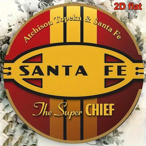 Santa Fe Railroad Vintage Tin Metal Signs Home Décor 8x8 Inch (20cm) Round Railw