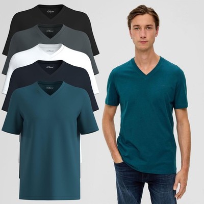 S.OLIVER Herren T-Shirt kurzarm V-Ausschnitt Baumwolle Regular Fit einfarbig