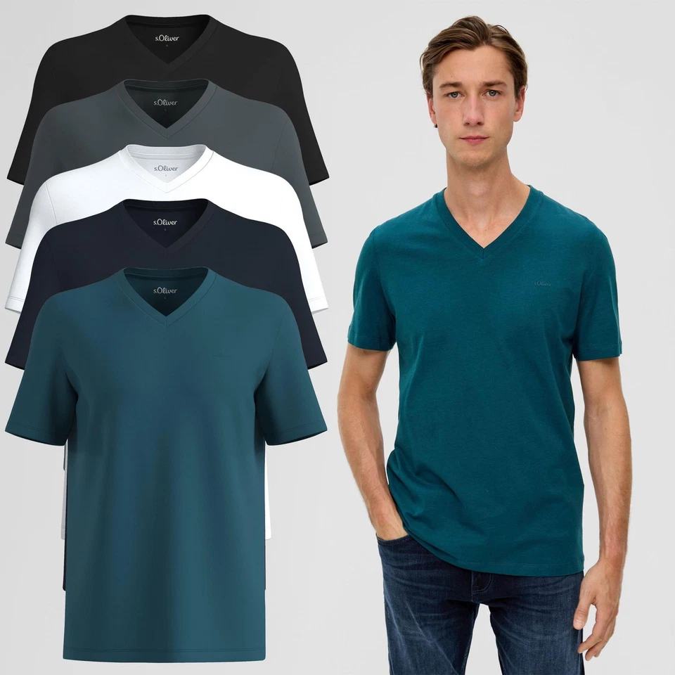 S.OLIVER Herren T-Shirt kurzarm V-Ausschnitt Baumwolle Regular Fit einfarbig - Bild 1 von 1