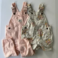 OshKosh B'gosh Light Pink and Flowered Overalls - Size 18 Months Set of 2