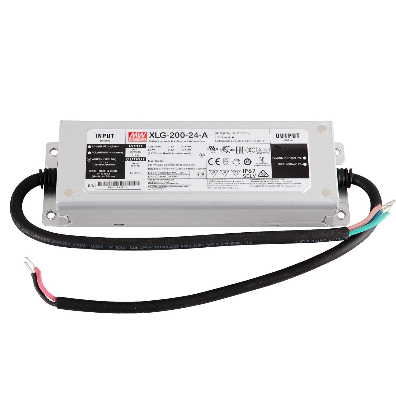 Alimentation LED Mean Well XLG 24V avec courant stable de 8.3A IP67