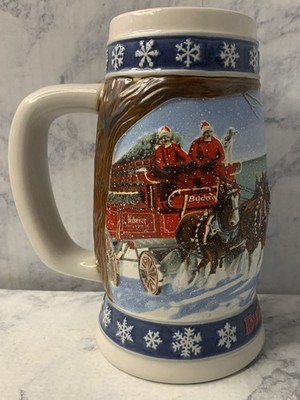 1995 Budweiser Christmas Stein Clydesdales Holiday Beer Mug Collectible