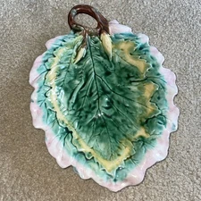 Antique Etruscan Majolica Oak Leaf Platter With Handle Griffen Smith & Hill 1880