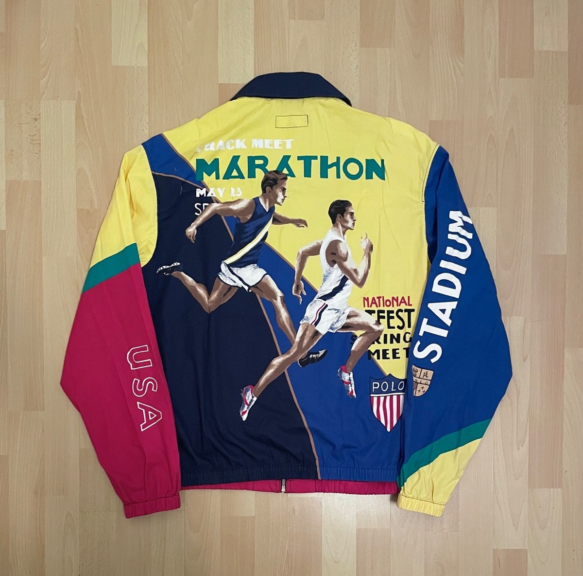 Polo ラルフローレン kswissオリンピックUSA レア 1992 93 Ralph Lauren Polo Stadium Games 1992 Marathon Jacket Vintage