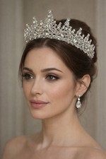 Silver Bridal Tiara Crystal Headpiece Elegant Wedding Accessory